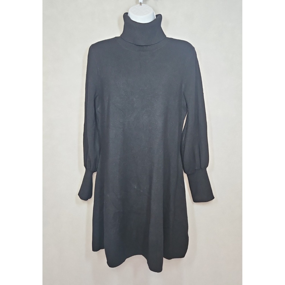 Tahari Womens Black Turtleneck Long Sleeve Knit Sweater Dress Size Large